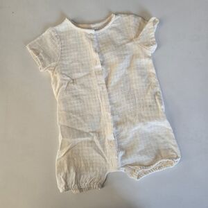 Zara Cream Woven Design Baby Outfit Structured Romper 6-9m